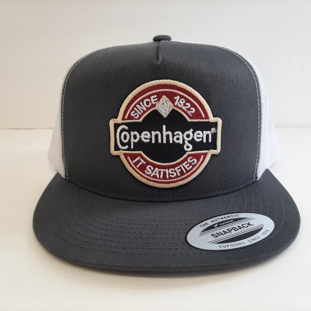 Copenhagen Embroidered Patch Baseball Cap Hat Flat Bill Gray & White